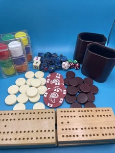 Junk Drawer Mixed Lot Assorted Small Games Pieces Dice Backgammon Cribbage - Picture 1 of 8