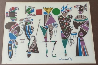 Vintage Wassily Kandinsky Abstract Figural Screen Print Modern Art Wall Hanging - Image 1 of 4