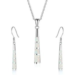 Long Column Shaped Bright White Opal Necklace and Earring Set - Picture 1 of 1