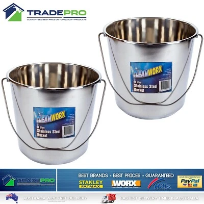 2x Stainless Steel Bucket with Handle 16Ltr HD Premium Quality NewModel 16L Med - image 1 of 4