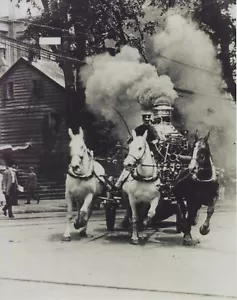 HORSE DRAWN FIRE TRUCK 8X10 PHOTO FIREFIGHTING PICTURE 1890'S FURNACE SMOKE - Picture 1 of 1