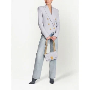 NWT BALMAIN DOUBLE BREASTED BLAZER BLUE LILAC $2995 FR 38 Kardashians/Jlo Fave - Picture 1 of 13