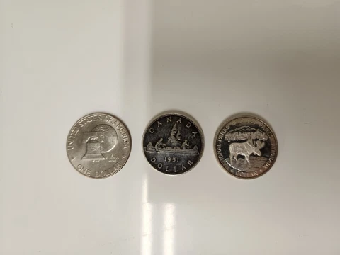 Lot Of 3 Silver Dollars Two Canadian And One United States Cover