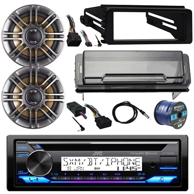 JVC CD Receiver, 2x 5.25" Speakers, Harley Handlebar + Install Kit, Accessories - Image 1 of 4
