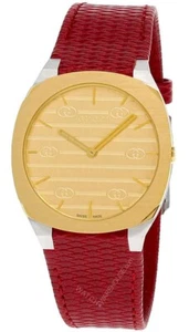 Reloj unisex GUCCI 25H 34MM QTZ SS esfera dorada de latón cuero rojo YA163415 - Imagen 1 de 4