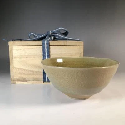Tazón de té Matsubagama Tanaka Norikatsu Celadon esmalte Chawan con caja de madera utensilio Foto 1 de 4
