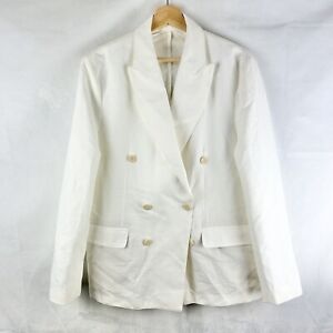 ZARA Relaxed Fit Linen Cotton Blazer Size Large White Double Breasted Coastal