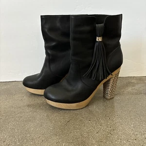 Rebecca Taylor Gisela Black  Leather  Anckle Pump Block Boots 7.5 - Picture 1 of 12