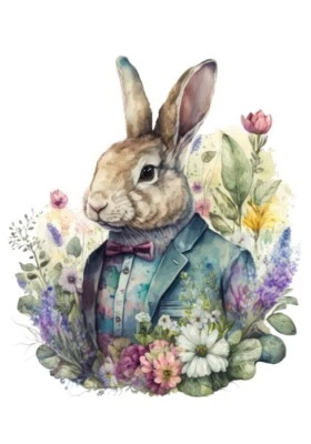 BÜGELBILD-Vintage-Shabby-Nostalgie-Ostern-Hase-Mann-3403 - Bild 1 von 2