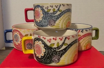 Pier 1 One Imports手绘可堆叠咖啡杯马克杯4件套 — 第 1/4 张图片