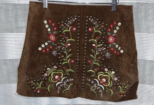 Minifalda Zara Bordada Marrón Mujer Mediana Gamuza Floral Forrada Bohemia - Imagen 1 de 5