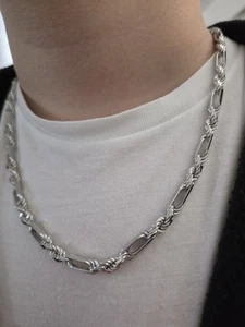 New Sterling Silver Figaro Rope Chain Rhodium Plated 20” Inch 4.5 mm (28.6 Grams - Picture 1 of 9