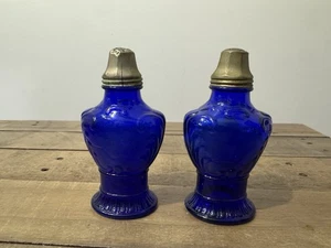 1930er Kobaltblau Glas FRANK TEA & SPICE CO. Salz & Pfefferstreuer - Original - Bild 1 von 14