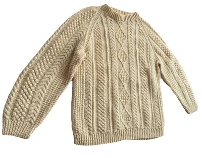 Vintage Mary Smith Handmade Irish Cable Knit Sweater S Fisherman Cream Crew Neck - Image 1 of 4
