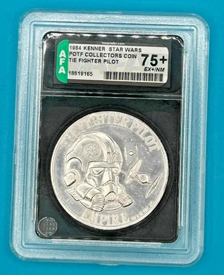 1984 Vintage Star Wars POTF Moeda TIE FIGHTER PILOT AFA 75 QUASE PERFEITO - Imagem 1 de 3