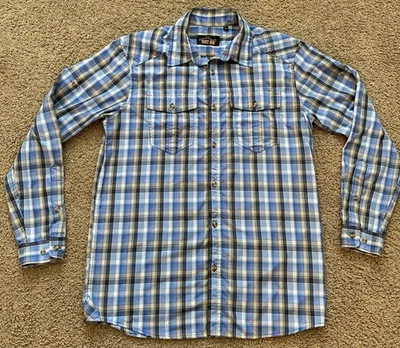 Orvis Trout Bum Men's Button-Up Shirt Blue Plaid Long Sleeve Fishing Size Medium - Image 1 of 4