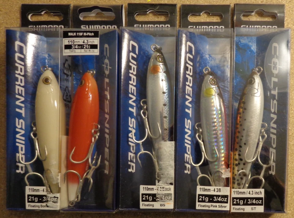 Lote de 5 nuevos señuelos de pesca diferentes Shimano Coltsniper Current Sniper Walk 110 Foto 1 de 1