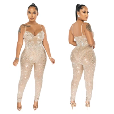Sexy Mono Para Mujer Estrás Malla Transparente Body Brillante Club Fiesta Conjunto Foto 1 de 4