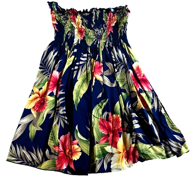 VTG Royal Creations Womens Dress Sz 8 Blue Floral Ruffle Smocked Hawaii 80s - Image 1 of 4