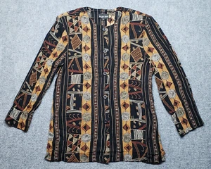 Ellen Figg Top Damen 8 mehrfarbig aztekische Schulterpolster Knopfleiste USA Vintage - Bild 1 von 8