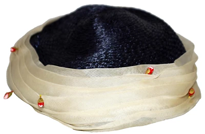 Sombrero de Paja Vintage Field & Schlick Rojo Fruta Blanco Plisado Nylon Azul Marino Talla S EE. UU. Foto 1 de 4