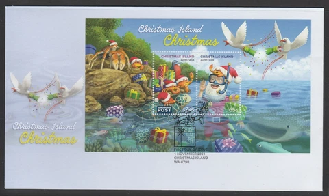CHRISTMAS Island 2021 - Christmas SANTA CLAUS Wildlife MINISHEET VF USED on FDC Cover