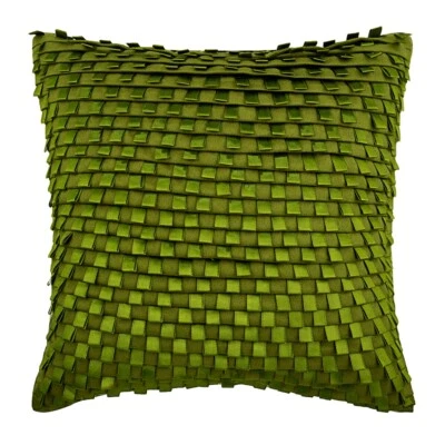 Couch Pillow Case Green 16"x16", Sofa Decor Faux Suede Striped - Go Green - Image 1 of 3