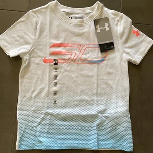 Under Armour Big Boys SC30 Fade Short Sleeve Tee White Island Blues YXS New - Picture 1 of 5