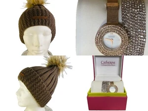 Nuevo Juego de 2 Pulsera Catherine Malandrino Oro Reloj y Envoltura ~ + CM Beanie Pom - Imagen 1 de 4