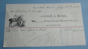 1904 - R.A. BROWN - Great Falls Montana - Billhead Document - HORSESHOER - Bild 1 von 1