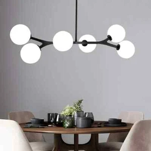 KAISITE 6-Light Black Shaded Pendant Light w/ Globe Glass Shade Chandelier - Picture 1 of 11