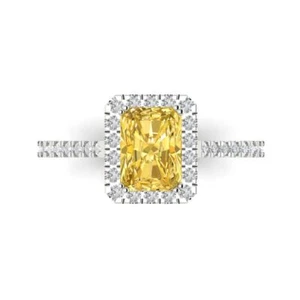 1.86 cttw Halo Natural Citrine Engagement Ring - 14K Solid Gold (White Gold) - Picture 1 of 11