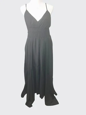 Женское черное макси-платье Blu Pepper с асимметричным подолом и ремешками для спагетти большого размера - Изображение 1 из 4