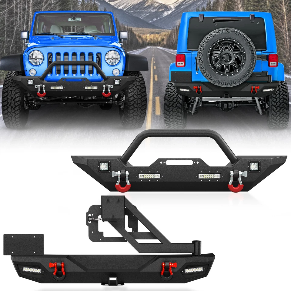 Front/Rear Bumper for 07-2018 Jeep Wrangler JK JKU Unlimited 2/4 Drs +LED Lights Foto 1 de 4