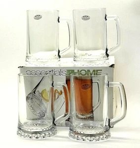 Essentials for the Home 20 oz Hand Crafted 4 Glass Mugs w/ Original Box - Picture 1 of 5
