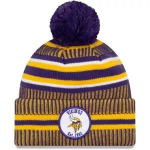 GORRA GORRA DE INVIERNO A RAYAS GORRO DE PUNTO MINNESOTA VIKINGS NFL NUEVA ERA ¡NUEVO CON ETIQUETAS! - Imagen 1 de 5
