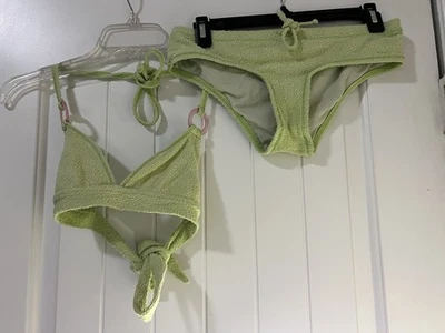 Bikini vintage de tela de rizo verde lima Y2K Ocean Pacific OP talla mediana. Foto 1 de 4