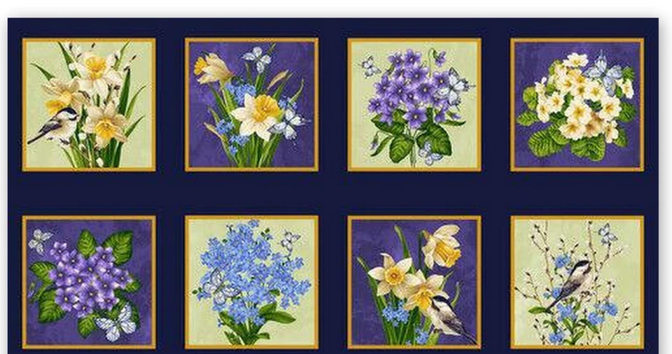 Tela Flor Mariposa Recortada 22"X44" Nature Affair Algodón Azul Marino por Henry Glass Foto 1 de 1