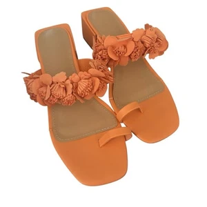 JustFab Sandals Womens Size 7 Chunky Heeled Square Toe 3D Floral Strap Shoes - Picture 1 of 5