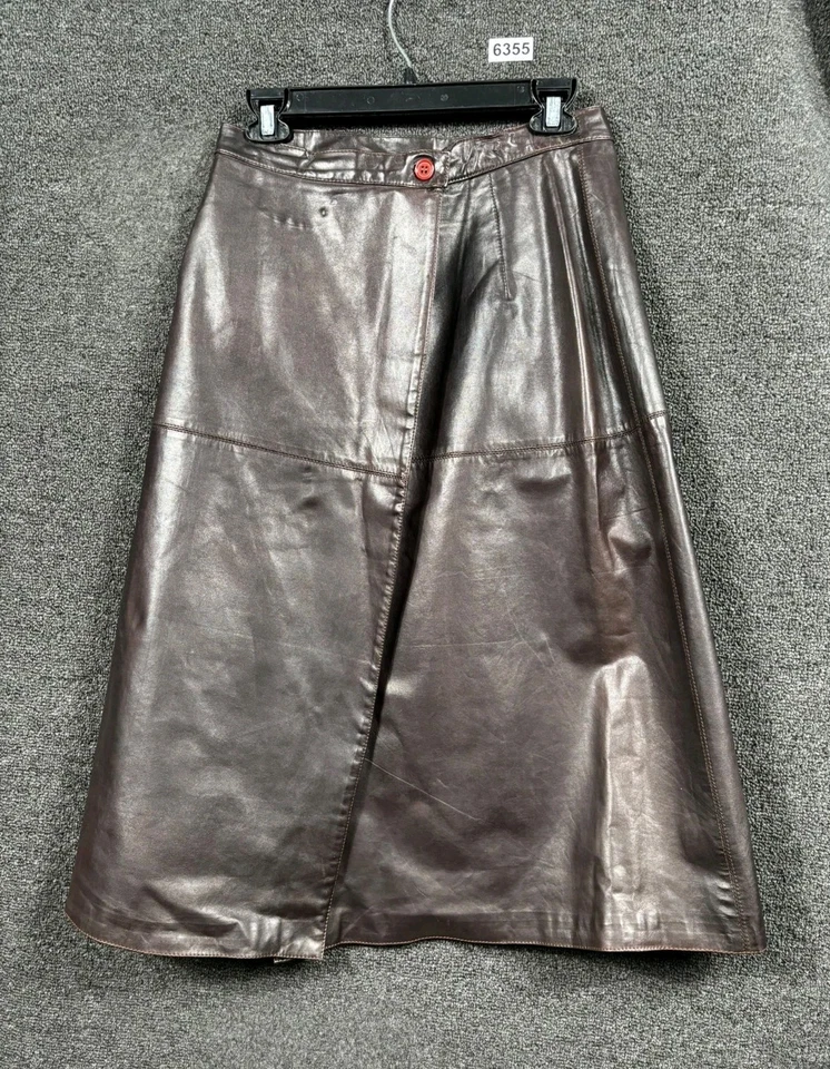 Falda Sabrina de cuero genuino línea A para mujer talla 8 marrón hasta la rodilla *LEER Foto 1 de 4