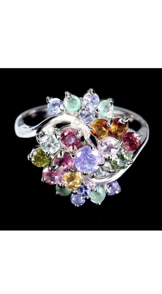925 sterling silber Ring Rund Tansanit Smaragd Turmalin Edelstein Schmuck - Bild 1 von 4