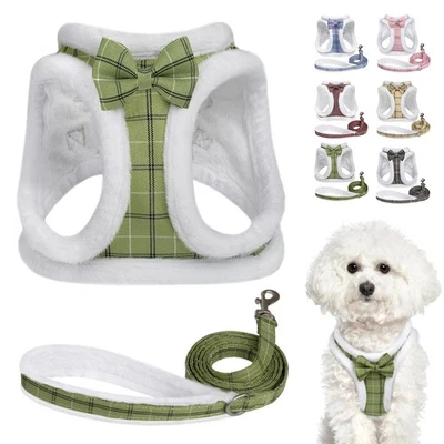 Winter Warm Dog Harness Vest No-pull Adjustable Set with Leash and Bowknot - Image 1 of 4