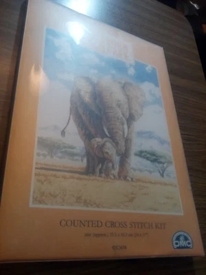 Dmc cross stitch kit born free elephants new 16 count offers welcome - Image 1 of 4