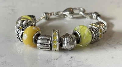 Brazalete amarillo soleado arte murano vidrio plata diapositiva dije bisutería 8" Foto 1 de 4