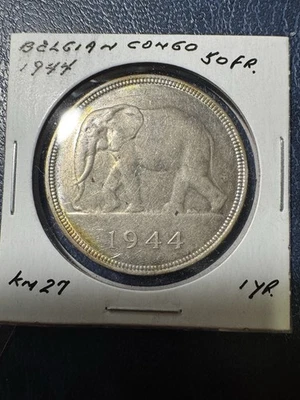 ** BELGIAN CONGO  1944  , 50 FRANCS SILVER....COLONIAL ** - Image 1 of 2