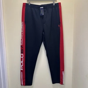 Ralph Lauren Polo 67 Double Knit Track Pants Black Red Tech Fleece Size 2XL - Picture 1 of 12