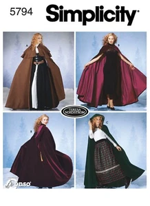 SIMPLICITY SEWING PATTERN 5794 MISSES XS-L LONG CAPE CLOAK HOOD COSTUME 3 STYLES - Picture 1 of 10