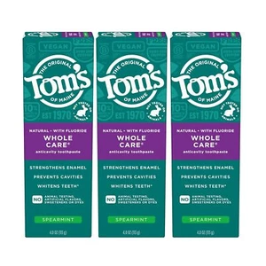 Tom's of Maine Whole Care Natural Toothpaste with Fluoride Spearmint, 4 Ounce X3 - Picture 1 of 9