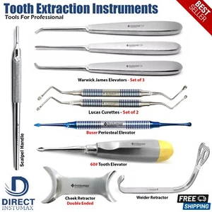 10Pcs Dental Tooth Extraction Instruments Kit Oral Surgery Elevators, Retractors - Picture 1 of 8