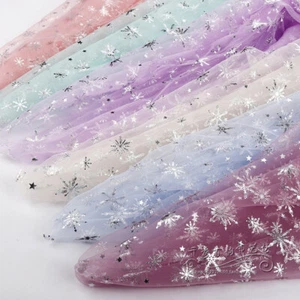 1M Shiny Silver Snowflake Mesh Fabric Tulle Cloth Dress Sewing Material Craft - Picture 1 of 12